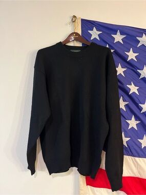 Vintage Maine Bay Men's Black Crewneck Knit Sweater 100% Wool